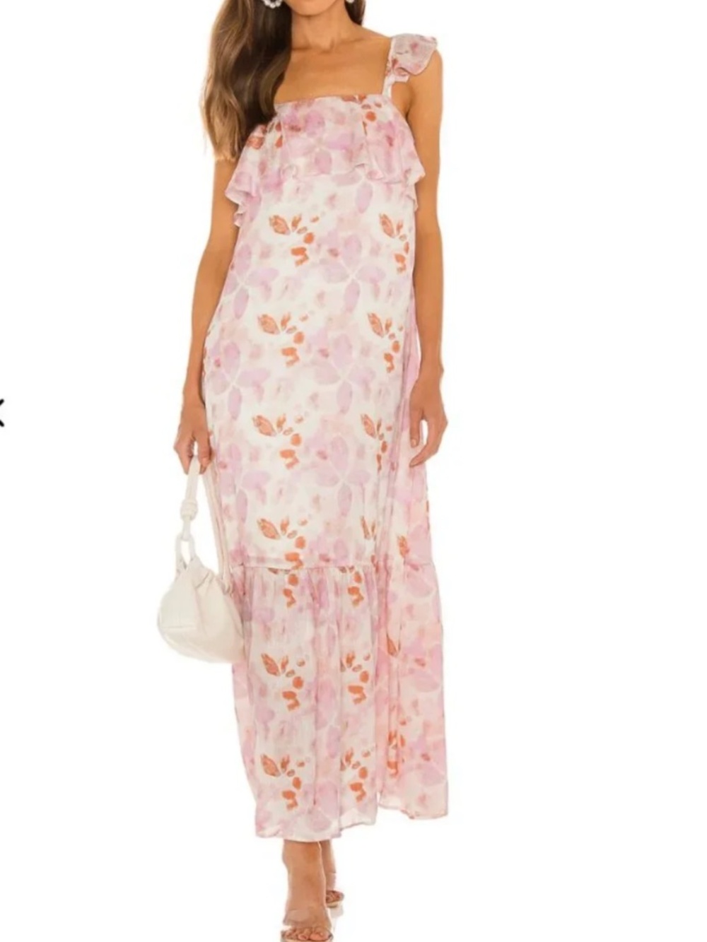 House of Harlow 1960 Pink & Peach Floral Ruffle Maxi Dress